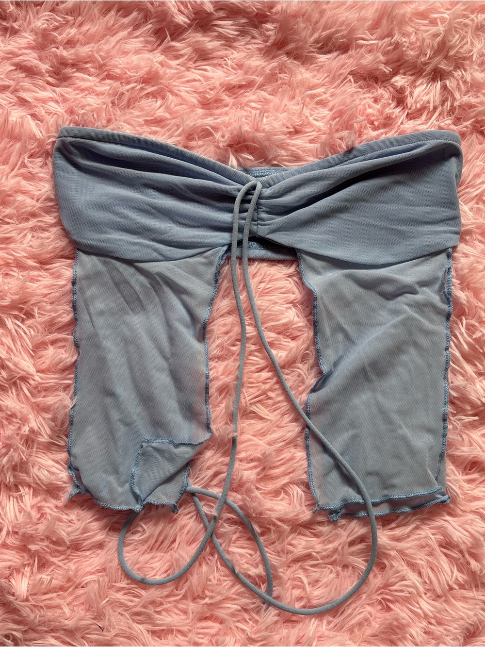 FREE WITY BUNDLE Sheer Light Blue Tie-Front Bandeau Top